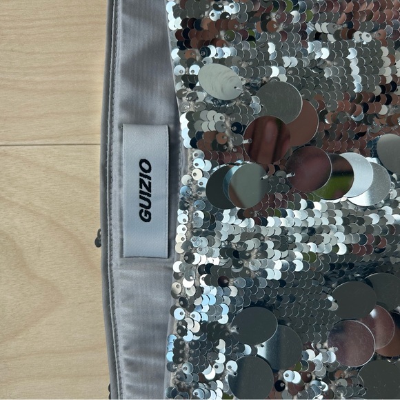 DANIELLE GUIZIO LOW RISE PAILLETTE SKIRT IN SILVER - Picture 6 of 7